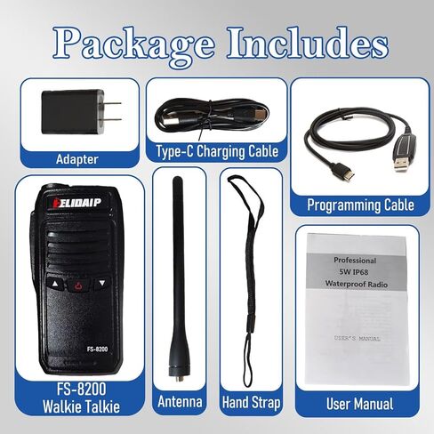 FS-8200 مقاوم للماء جهاز اتصال لاسلكي IP68 راديو VHF عائم، 2500 مللي أمبير في الساعة قابل لإعادة الشحن، النوع C، 128 قناة، شاشة مخفية، خفيف الوزن، أجهزة راديو محمولة ثنائية الاتجاه للسواحل وصيد الأسماك والتجديف (عبوة واحدة) in Kuwait