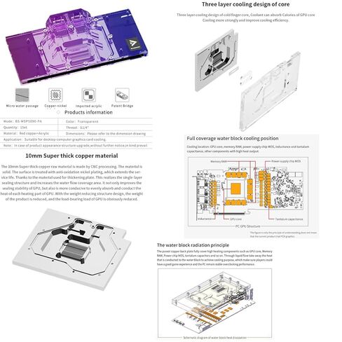 Barrow Copper GPU Water Cooling Block GPU Waterblock for Sapphire RX 9070 XT Gaming OC 16GB Nitro+ in Saudi Arabia
