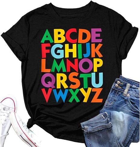 ABC Alphabet Letter Print Teacher Student T Shirt in Saudi Arabia