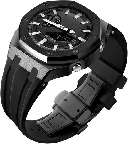 Ga2100 Watch Strap Case Mod Kit Parts,Black Smooth Metal Case Modify Custom Replace Silicone Watch Band Strap Compatible With Casio G shock Ga-2100/Ga-2110/GA-B2100 in Saudi Arabia