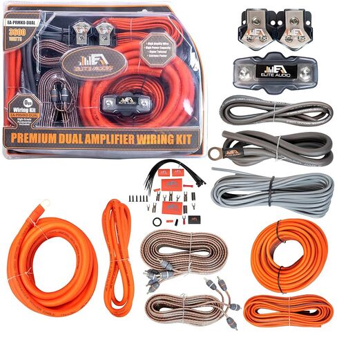 مجموعة أسلاك تثبيت مكبر الصوت CCA Premium 4 قياس من Elite Audio، أسلاك عالية الطاقة 2000 واط مع RCA ثلاثي الحماية وحامل مصهر ANL صغير - مجموعة تثبيت أمبير EA-PRMK4 in Kuwait