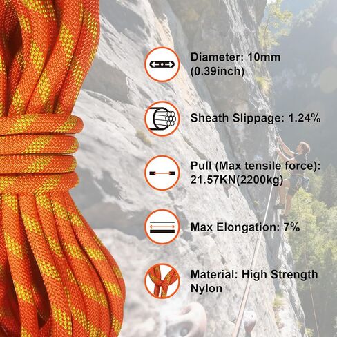 16ft Climbing Rope 5m Outdoor Static 3/8 inch Heavy Duty Rappelling Rope 10mm for Escape Rope Ice Climbing Equipment Fire Rescue Parachute in Saudi Arabia