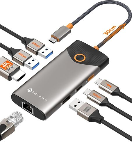 محطة إرساء NOVOO USB C شاشة مزدوجة HDMI 4K 60 هرتز، منفذ عرض 15 في 1، VGA، شحن PD 100 واط، 10 جيجابت في الثانية USB-C/USB-A، إيثرنت، SD/TF، ​​صوت - متوافق مع MacBook، Dell، HP، Lenovo، Surface in Kuwait
