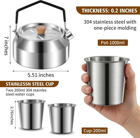 12pcs Outdoor Camping Cookware Kit, Lightweight Stainless Steel Kettle, Non-Stick Pot and pan, with Fork Spoon Kits Suitable for picnics and Backpacking Trips in Saudi Arabia