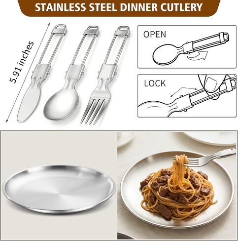 12pcs Outdoor Camping Cookware Kit, Lightweight Stainless Steel Kettle, Non-Stick Pot and pan, with Fork Spoon Kits Suitable for picnics and Backpacking Trips in Saudi Arabia