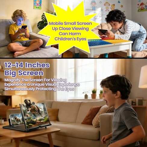 14 Inch Screen Magnifier for Cell Phone,2026 New Mobile Phone Magnifier Screen with Foldable Stand,3D HD Magnifying Projector Screen Enlarger for Movies Videos and Gaming (Black, 14 inch) in Saudi Arabia
