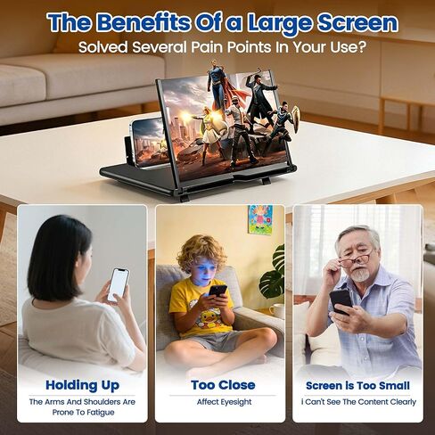14 Inch Screen Magnifier for Cell Phone,2026 New Mobile Phone Magnifier Screen with Foldable Stand,3D HD Magnifying Projector Screen Enlarger for Movies Videos and Gaming (Black, 14 inch) in Saudi Arabia