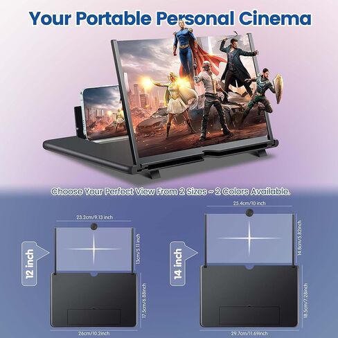 14 Inch Screen Magnifier for Cell Phone,2026 New Mobile Phone Magnifier Screen with Foldable Stand,3D HD Magnifying Projector Screen Enlarger for Movies Videos and Gaming (Black, 14 inch) in Saudi Arabia