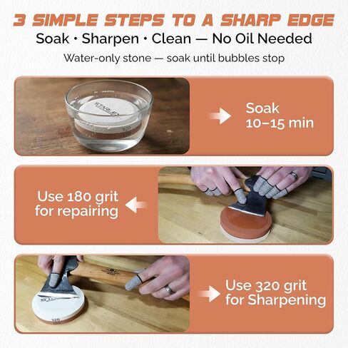 Axe Sharpener | Multipurpose Whetstone for Axes, Hatchets & Knives | Dual Grit 180/320 Sharpening Stone with Leather Pouch | Perfect for Camp & Garden Tools in Kuwait
