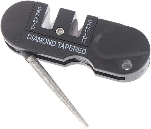 مبراة سكاكين الجيب متعددة الوظائف 4 في 1 مع فولاذ التنغستن - حجر شحذ محمول للاستخدام في الهواء الطلق والتخييم والمطبخ والصيد - تصميم مدمج ومتين للسكاكين والمقصات والأدوات in Kuwait