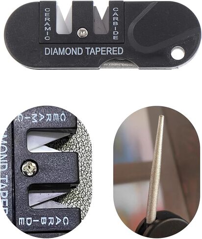 مبراة سكاكين الجيب متعددة الوظائف 4 في 1 مع فولاذ التنغستن - حجر شحذ محمول للاستخدام في الهواء الطلق والتخييم والمطبخ والصيد - تصميم مدمج ومتين للسكاكين والمقصات والأدوات in Kuwait