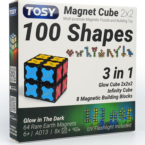 TOSY Magnet Cube 2x2 - 8 Blocks, 2in1 Toy: 2x2x2 Puzzle Cube and Customizable Infinity Cube, Glowing w/ UV Flashlight, Christmas Stocking Stuffers Gift for Kids/Grandkids, STEM Toy, 2-Pack in Saudi Arabia