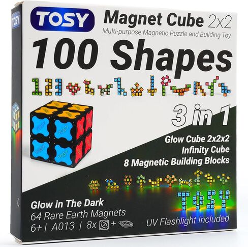 TOSY Magnet Cube 2x2 - 8 Blocks, 2in1 Toy: 2x2x2 Puzzle Cube and Customizable Infinity Cube, Glowing w/ UV Flashlight, Christmas Stocking Stuffers Gift for Kids/Grandkids, STEM Toy, 2-Pack in Saudi Arabia