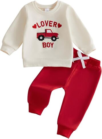 طفل رضيع طفل رضيع عيد الحب ملابس عاشق الصبي البلوز قمم السراويل الصلبة الربيع Sweatsuit عيد الحب الملابس مجموعة in Saudi Arabia
