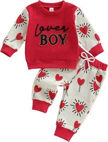 FYBITBO Baby Boy Girl Valentines Outfit Lover Boy Sweatshirt Shirt Sweater Red Heart Pants Toddler Valentines Clothes in Saudi Arabia