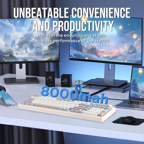 لوحة مفاتيح الألعاب اللاسلكية EPOMAKER Galaxy100 QMK/VIA، هيكل من الألومنيوم، BT/2.4 جيجا هرتز/USB-C، مفاتيح خطية قابلة للتبديل مسبقًا، NKRO، إضاءة خلفية RGB (أبيض كريمي، مفتاح خطي ويستريا) in Kuwait