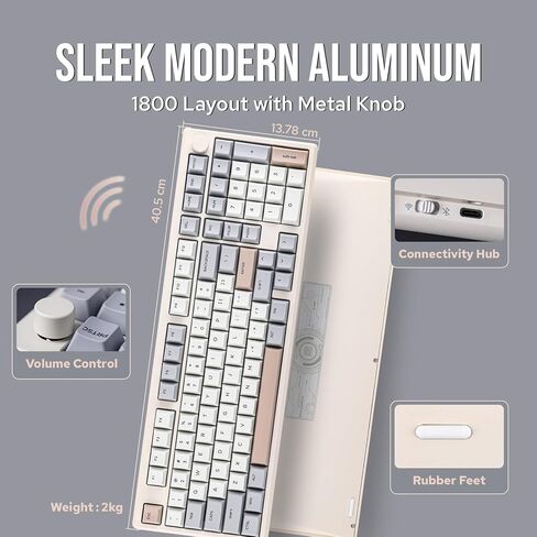 لوحة مفاتيح الألعاب اللاسلكية EPOMAKER Galaxy100 QMK/VIA، هيكل من الألومنيوم، BT/2.4 جيجا هرتز/USB-C، مفاتيح خطية قابلة للتبديل مسبقًا، NKRO، إضاءة خلفية RGB (أبيض كريمي، مفتاح خطي ويستريا) in Kuwait