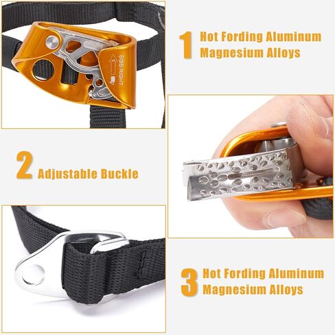 Foot Ascender، شجرة تسلق الصخور في الهواء الطلق، جهاز تسلق الجبال معدات تسلق الجبال لحبل 8-13 مم (يسار أسود + برتقالي يمين) in Kuwait