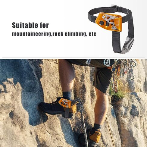 Foot Ascender، شجرة تسلق الصخور في الهواء الطلق، جهاز تسلق الجبال معدات تسلق الجبال لحبل 8-13 مم (يسار أسود + برتقالي يمين) in Kuwait