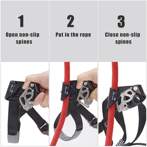 Foot Ascender، شجرة تسلق الصخور في الهواء الطلق، جهاز تسلق الجبال معدات تسلق الجبال لحبل 8-13 مم (يسار أسود + برتقالي يمين) in Kuwait