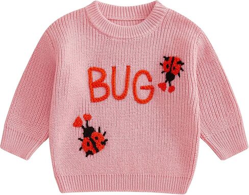 Toddler Baby Girl Valentines Outfits Ladybug Heart Embroidery Long Sleeve Knit Sweater Pullover Spring Cable Tops in Saudi Arabia