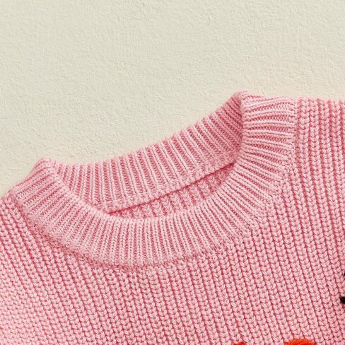 Toddler Baby Girl Valentines Outfits Ladybug Heart Embroidery Long Sleeve Knit Sweater Pullover Spring Cable Tops in Saudi Arabia