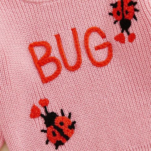 Toddler Baby Girl Valentines Outfits Ladybug Heart Embroidery Long Sleeve Knit Sweater Pullover Spring Cable Tops in Saudi Arabia