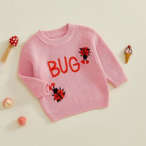 Toddler Baby Girl Valentines Outfits Ladybug Heart Embroidery Long Sleeve Knit Sweater Pullover Spring Cable Tops in Saudi Arabia