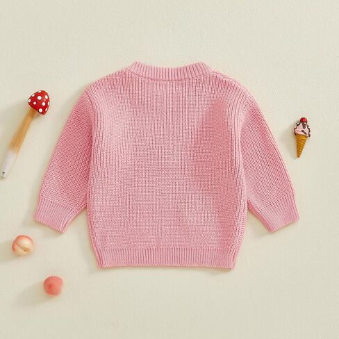 Toddler Baby Girl Valentines Outfits Ladybug Heart Embroidery Long Sleeve Knit Sweater Pullover Spring Cable Tops in Saudi Arabia