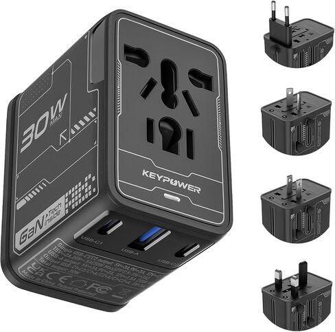 محول السفر العالمي، محول الطاقة الدولي GaN بقدرة 20 وات مع 2 USB C و1 USB A، محول قابس السفر الكل في واحد، محول شاحن حائط بمنفذ عالمي لدول الاتحاد الأوروبي والولايات المتحدة والمملكة المتحدة والاتحاد الأفريقي لأكثر من 200 دولة. in Kuwait