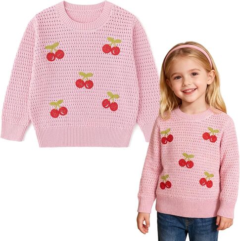 Simplee kids Baby Girl Knit Sweater Round Neck Long Sleeve Toddler Pullover Sweatshirt Fall Winter Clothes 2T-6T in Kuwait