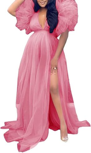 Tulle Maternity Dresses for Photoshoot Puffy Short Sleeve Pregnancy Gown Ruffle Bridal Lingerie Robe for Baby Shower in Saudi Arabia