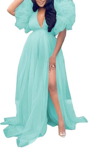 Tulle Maternity Dresses for Photoshoot Puffy Short Sleeve Pregnancy Gown Ruffle Bridal Lingerie Robe for Baby Shower in Saudi Arabia