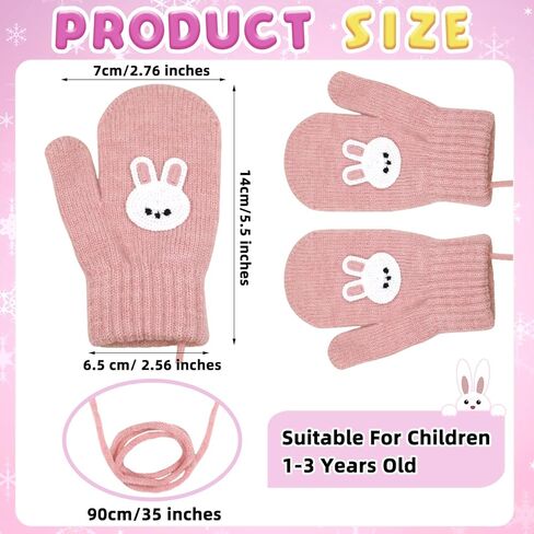 3 Pairs Toddler Warm Knit Winter Mittens Cute Rabbit Kids Magic Stretch Gloves with String for Boys and Girls in Kuwait