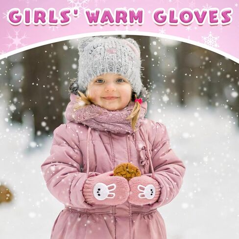 3 Pairs Toddler Warm Knit Winter Mittens Cute Rabbit Kids Magic Stretch Gloves with String for Boys and Girls in Kuwait