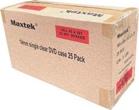 حافظة أقراص DVD قياسية مقاس 14 مم من Maxtek مع غلاف خارجي شفاف، 25 قطعة. القرص غير متضمن. in Kuwait