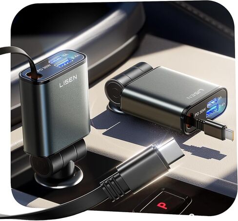 LISEN 72W Retractable Car Charger USB C for iPhone 17 Fast Charge,【60% Less Space, Ultra-Mini】 Type C Car Phone Charger Adapter for iPhone 16 15 Pro Max Plus Air Pixel Android in Saudi Arabia