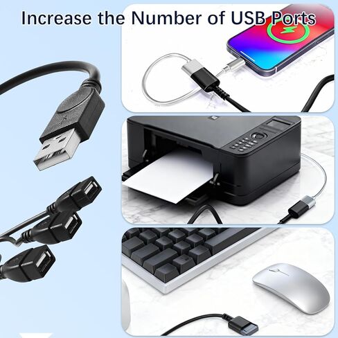 كابل شحن مقسم USB (1 قدم)، USBA ذكر إلى 3 أنثى USB 3 في 1 كابل مقسم USBA 2.0 محمول للشحن ونقل البيانات والكمبيوتر المحمول/الكمبيوتر الشخصي/السيارة/لوحة المفاتيح إلخ in Saudi Arabia