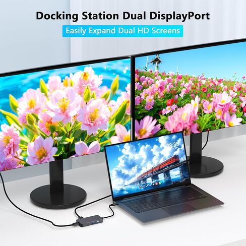 مقسم منفذ العرض للشاشات المزدوجة، محطة إرساء بمنفذ عرض مزدوج USB C لأجهزة الكمبيوتر المحمول Dell/HP/Mac، محطة إرساء 7 في 1 4K@60 هرتز شاشة مزدوجة مع بيانات USB3.0/USB-C/100 وات PD، محور Displayport MST in Kuwait