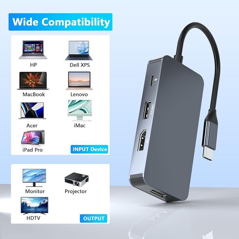 مقسم منفذ العرض للشاشات المزدوجة، محطة إرساء بمنفذ عرض مزدوج USB C لأجهزة الكمبيوتر المحمول Dell/HP/Mac، محطة إرساء 7 في 1 4K@60 هرتز شاشة مزدوجة مع بيانات USB3.0/USB-C/100 وات PD، محور Displayport MST in Kuwait