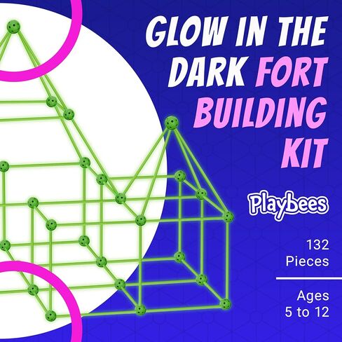 Playbees Fort Building Kit – 140 PCS STEM Toy for Kids Ages 4-12 – Build Tents, Castles & Rockets – Includes Rods, Connectors, 2 Blankets & Flashlight – Creative Building Set & Great Gift in Saudi Arabia