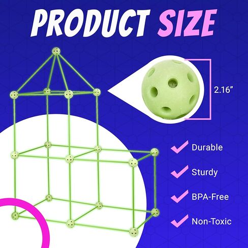 Playbees Fort Building Kit – 140 PCS STEM Toy for Kids Ages 4-12 – Build Tents, Castles & Rockets – Includes Rods, Connectors, 2 Blankets & Flashlight – Creative Building Set & Great Gift in Saudi Arabia