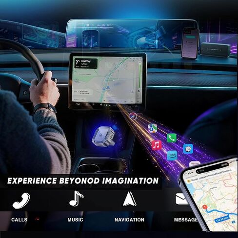 محول Carplay لاسلكي 2 في 1 لأجهزة Android وiPhone، التوصيل والتشغيل، محول Android Auto اللاسلكي للسيارة - توصيل تلقائي سريع USB Bluetooth Carplay للسيارة، متوافق مع جميع الهواتف in Kuwait