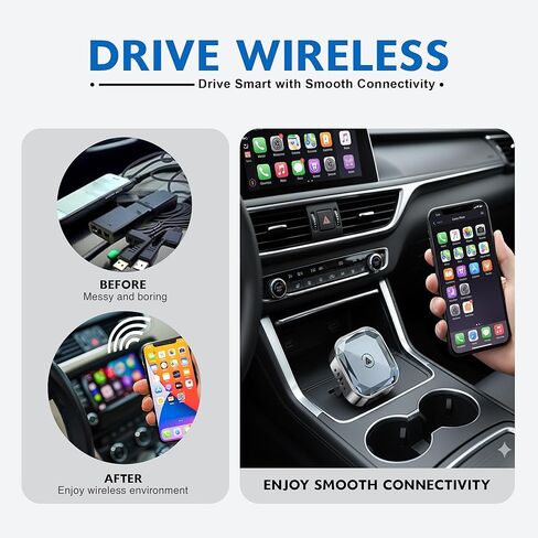 محول Carplay لاسلكي 2 في 1 لأجهزة Android وiPhone، التوصيل والتشغيل، محول Android Auto اللاسلكي للسيارة - توصيل تلقائي سريع USB Bluetooth Carplay للسيارة، متوافق مع جميع الهواتف in Kuwait