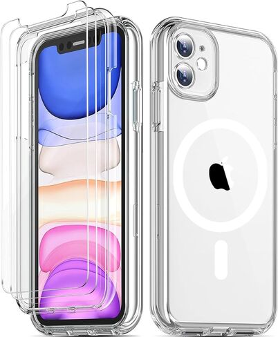 COOLQO for iPhone 11 Case Non-Yellowing Screen Protector + Camera Protection Dual-Layer Military Grade 17 FT Drop Shockproof Protection Phone Cover Clear in Kuwait