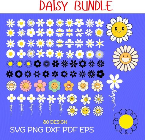 80 حزمة ديزي Svg | تنسيق ملف Dxf Pdf Png Svg Eps | تحميل رقمي فوري | ملف ناقل للفن والحرف اليدوية لديكور المنزل قابل للطباعة 0022 in Kuwait