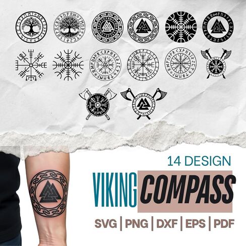 14 حزمة Viking Compass Design SVG | تنزيل رقمي فوري بتنسيق Pdf Png SVG Dxf Eps | خمر ديكور المنزل الملابس طباعة شجرة الأساطير الإسكندنافية العتيقة درع قسط ناقلات 0058 in Kuwait