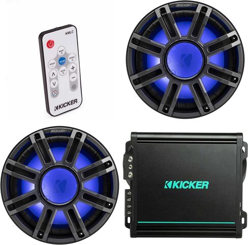 Kicker (2) 51MWF124 - MWF 12-Inch Premium Marine Subwoofer (Free-air) 4-ohm & 48KMA8001 Marine Amp Bundle (Includes LED Remote) in Saudi Arabia