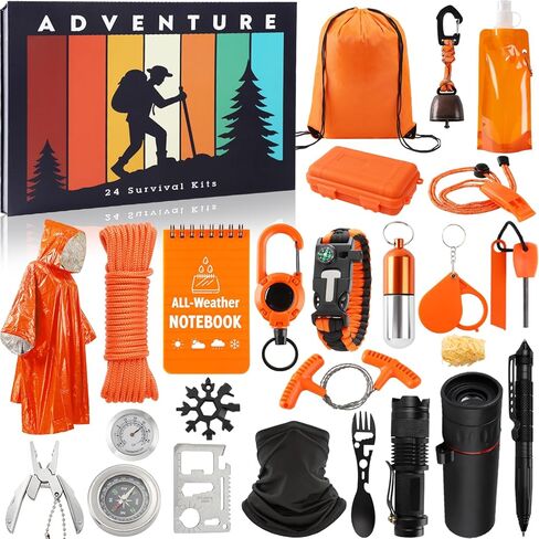 Outdoor Survival Kit, 24-in-1 Multifunctional Emergency Gear, Designed for Outdoor Enthusiasts and Adventurers, Compact for Camping, Hiking, Hunting Outside Sports, Ideal Gift for Adult Men Teen Boys. in Saudi Arabia