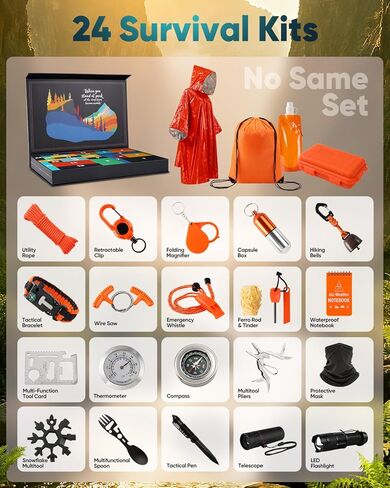 Outdoor Survival Kit, 24-in-1 Multifunctional Emergency Gear, Designed for Outdoor Enthusiasts and Adventurers, Compact for Camping, Hiking, Hunting Outside Sports, Ideal Gift for Adult Men Teen Boys. in Saudi Arabia